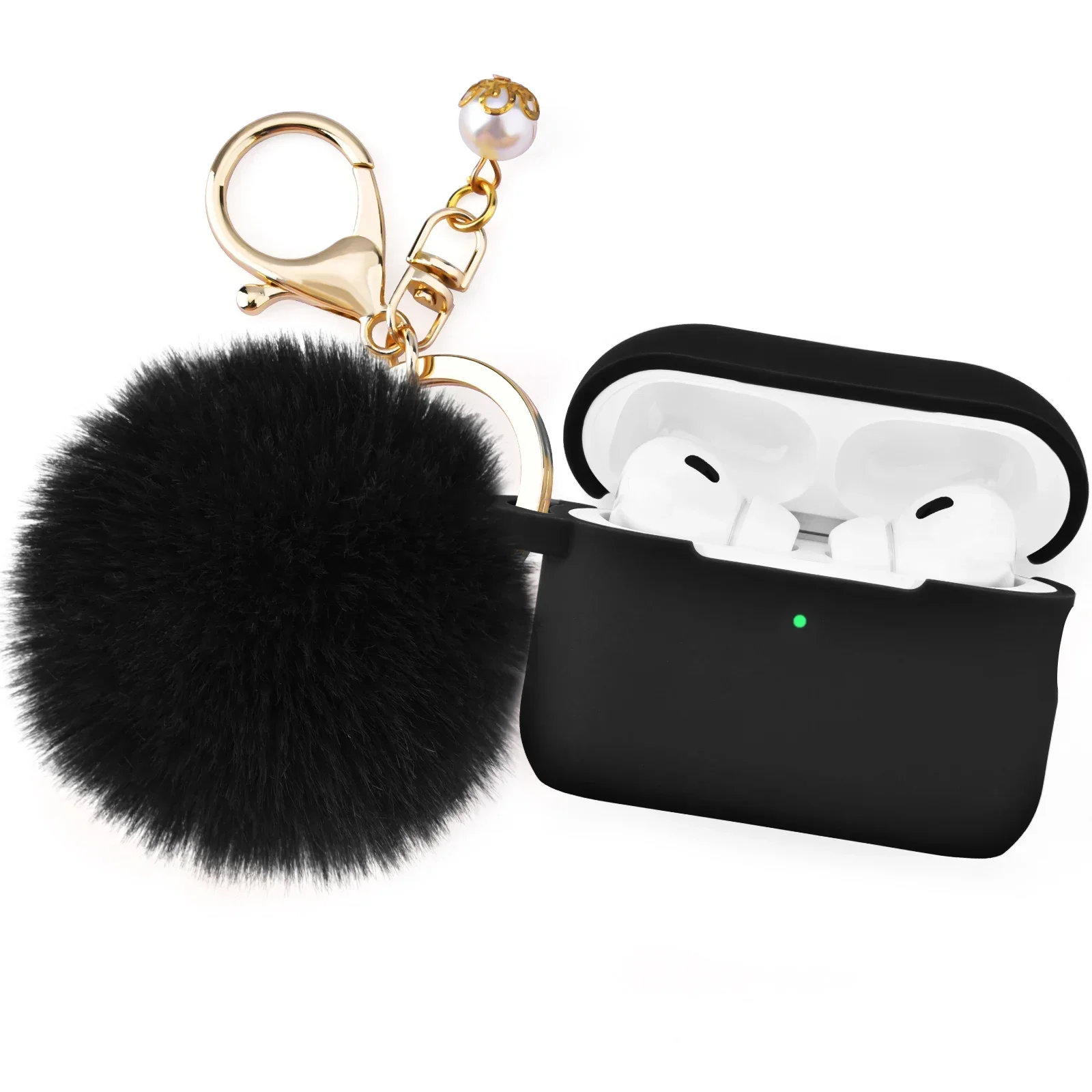 Cute fur ball keychain pendant headphone case suitable For Apple Aripods 1 2 3 4 Pro Pro2 anti drop soft protective case