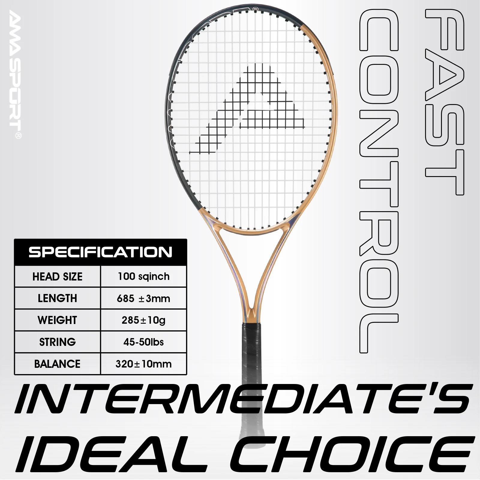 AMA SPORT Fast Control Tennis Rackets-27 inch-Graphite Tennis Racquet Intermediate Pre Strung