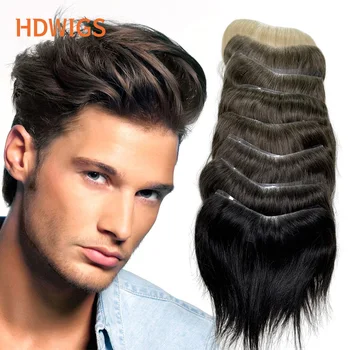 Straight Vstyle Hairline for Men HDWIGS Human Hair System Full PU 0.05-0.14cm Vloop Man Toupee Human Hair Wig Natural Color Hair 1