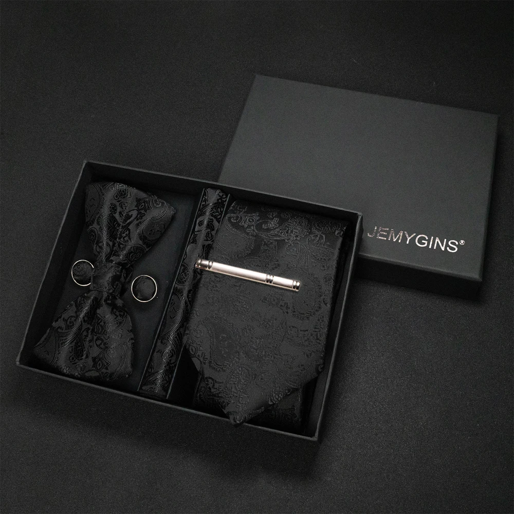 JEMYGINS Luxus-Geschenkbox, klassische Paisley-Krawatte aus grünem Seidenstoff, Einstecktuch, Manschettenknöpfe, Set für Geschäft, Party, Hochzeit, Herren-Fliege – Detail 10