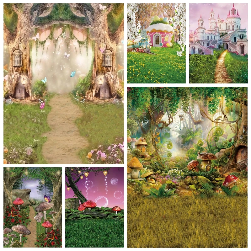 

Fairy Tale Wonderland Dream Forest Backdrop Spring Jungle Castle Nature Scenery Baby Portrait Birthday Photography Background