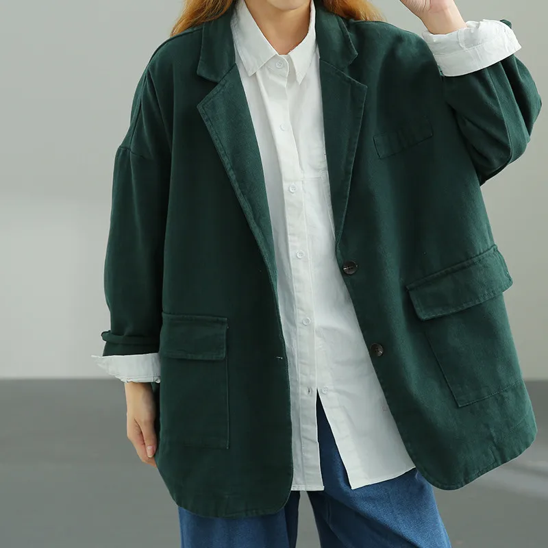 

Spring Autumn 2023 New Female Loose Suit Coat Women Literary Single-Breasted Solid Blazer Jacket Cardigan Outerwear Female