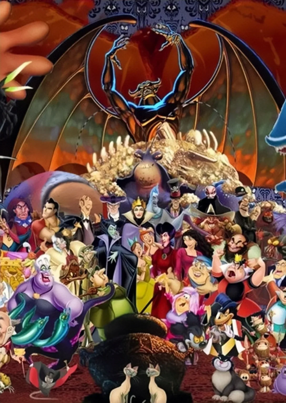 ディズニーVillains ポスター額入り Rare Disney Villains Evil Character Lithograph Poster w/ Misprint