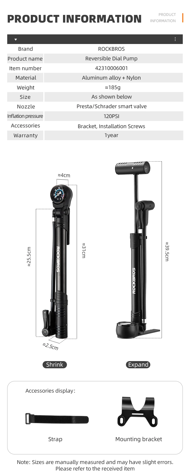 Bicycle Pump 120PSI Portable Air Pump Presta Schrader Ultralight Hand Pump With