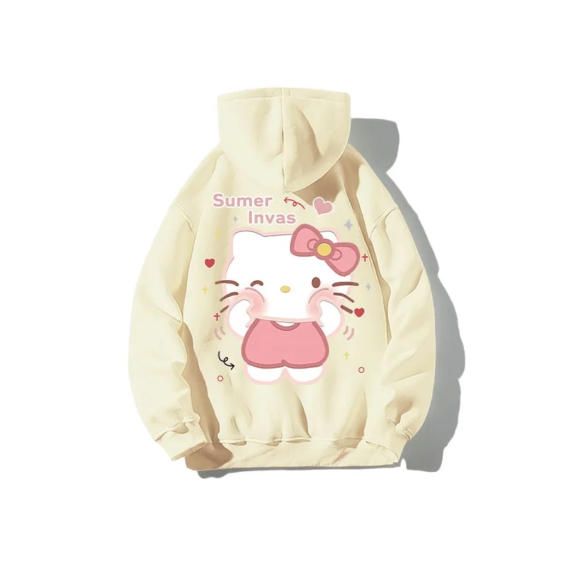 Zíper roupas femininas com capuz bonito topo olá kitty dos desenhos animados hoodie moda tendência feminina zip camisola estilo bonito