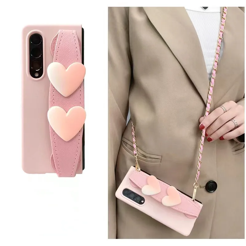 Custodia Da Polso Con Toppa A Cuore Graduale A Cuore Per Ragazze Per Samsung Galaxy Z Fold 4 Z Fold 3 Z Fold 2 Cover In Stile Catena In Pelle Alla Mod