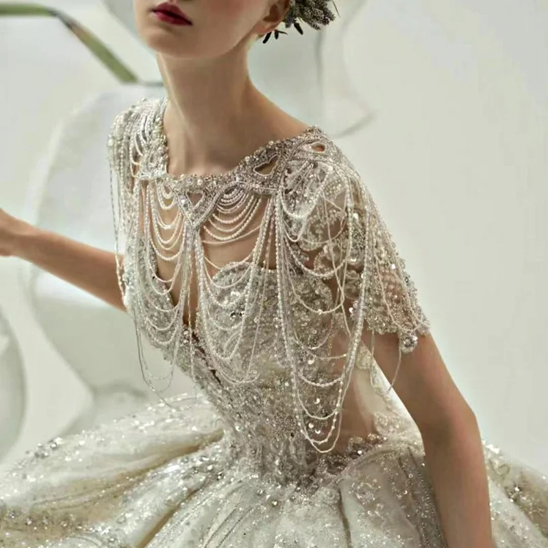 

New Elegance Bridal Chain Tassel Shoulder Strap Bride Beads Lace Shawl Jewelry Crystal Accessories Wedding Necklace Jewelry