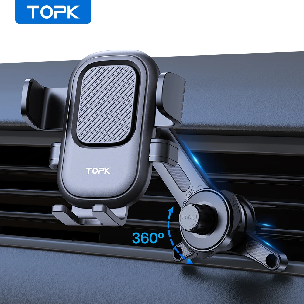 Car Phone Holder 3-Point Support 360° Upgraded Extended Hook Design Metal Air V