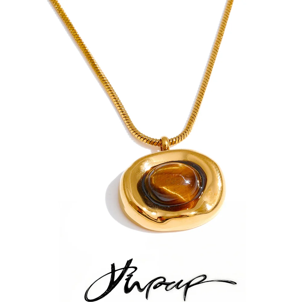 Yhpup Tiger Stone Necklace High Quality Stainless Steel