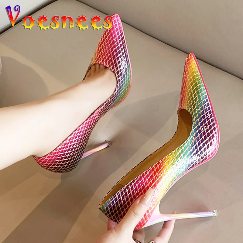 

Runway Show Ladies High Heels Graduated Color Pointy Woman Pumps 11CM Slip-on Stilettos Luxury Dresign Wedding Dress Women Shoes