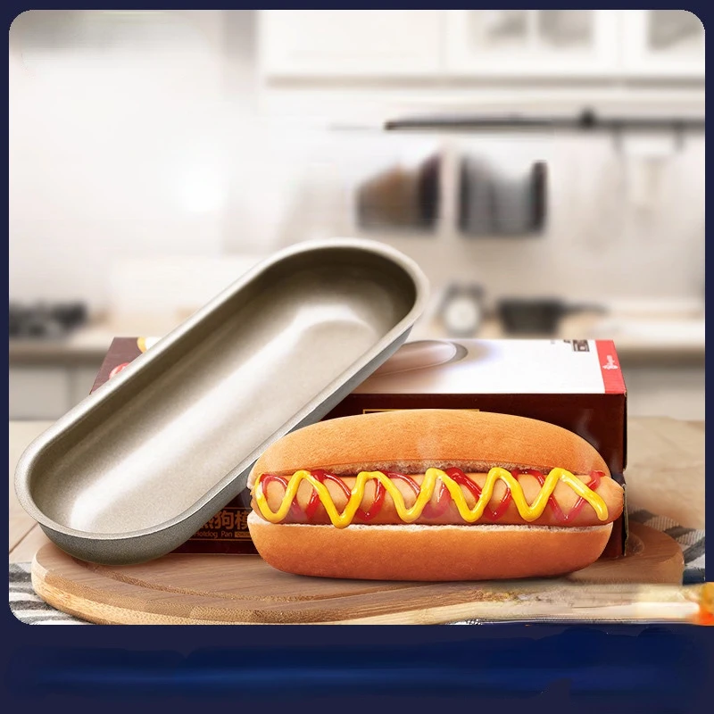 hotdog pan Hot Dog Bun Pan Hotdog Bread Mould Non Stick Bakeware 7 inch Oval Gold Set Of 3pcs 