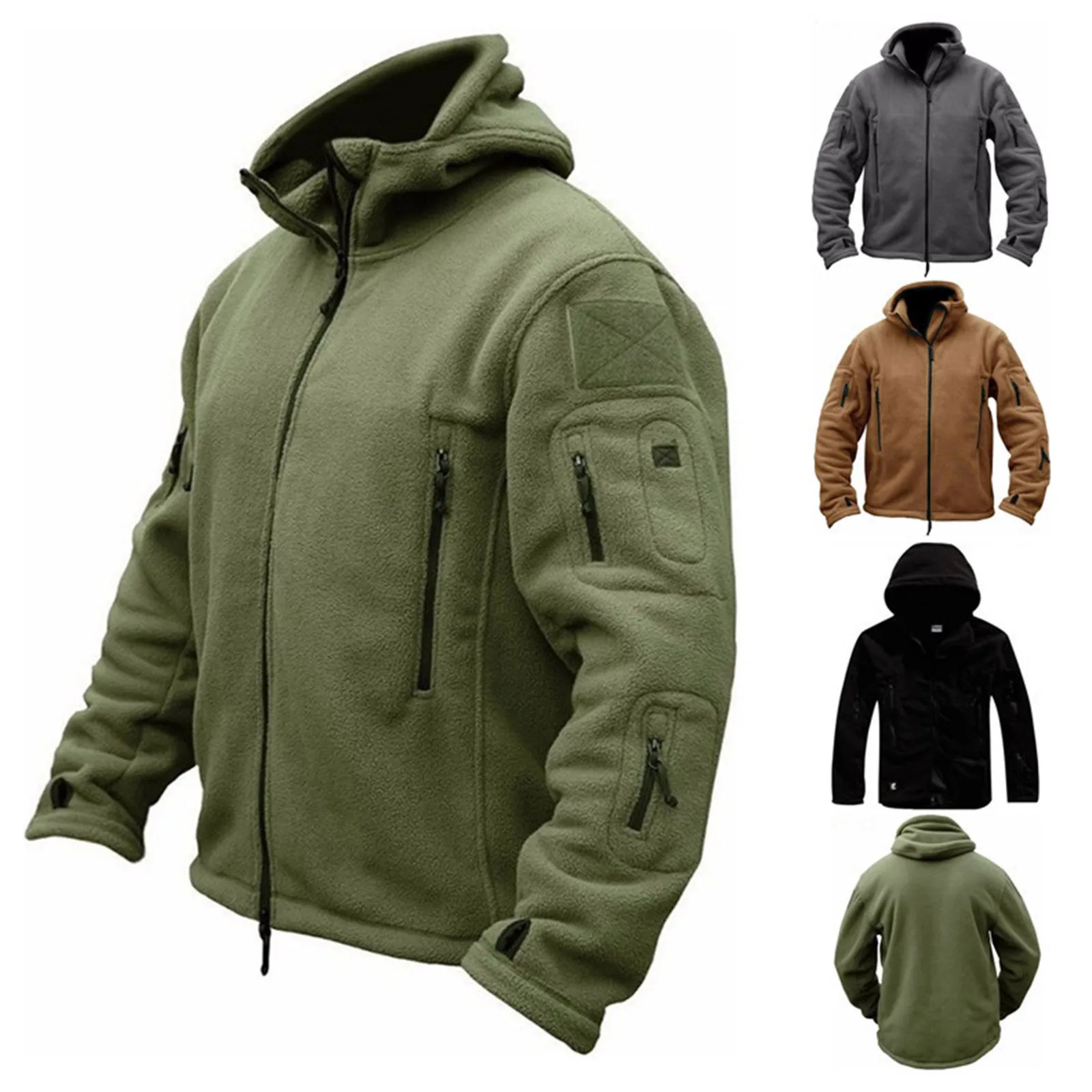 Men's US Tactical Outdoor Jacket Winter Thermal Fleece Windproof Hiking Outwear Sports Hooded Zip Up Mens Military Coat