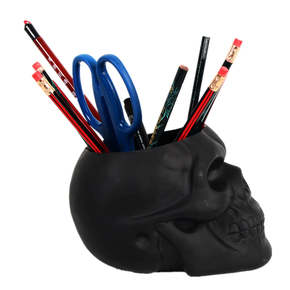 Rosa Totenkopf Horror Kleiner Blumentopf Make-up Pinsel Eimer Totenkopf Halloween Dekorationen Tischzubehör Display Stifthalter Geschenk – Detail 7