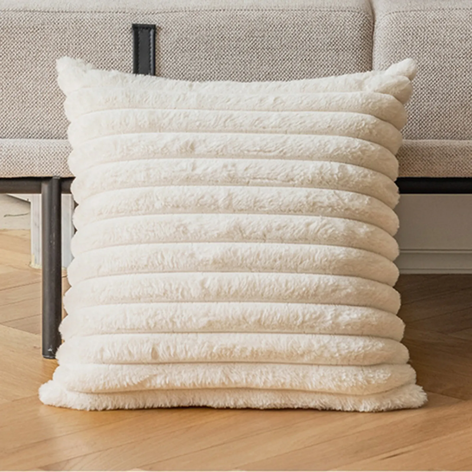 

Наволочка для диванной подушки, декоративный мягкий плюшевый чехол в полоску, бархатная наволочка для дивана, кровати, гостиной, кремово-белый