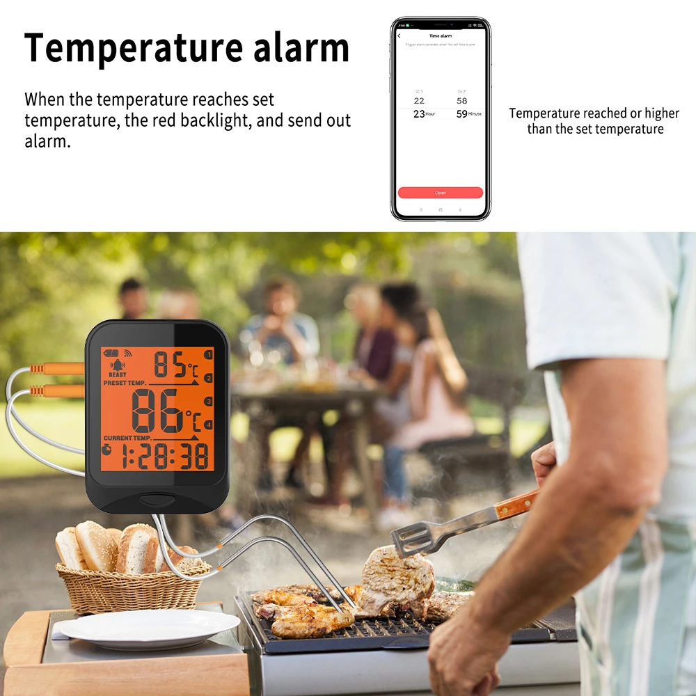 Moes Smart Thermometer Bluetooth BBQ Thermometer Food Grade Probe for BBQ,Oven,Baking  and Cooking,Timer and Tuya Alarm - AliExpress