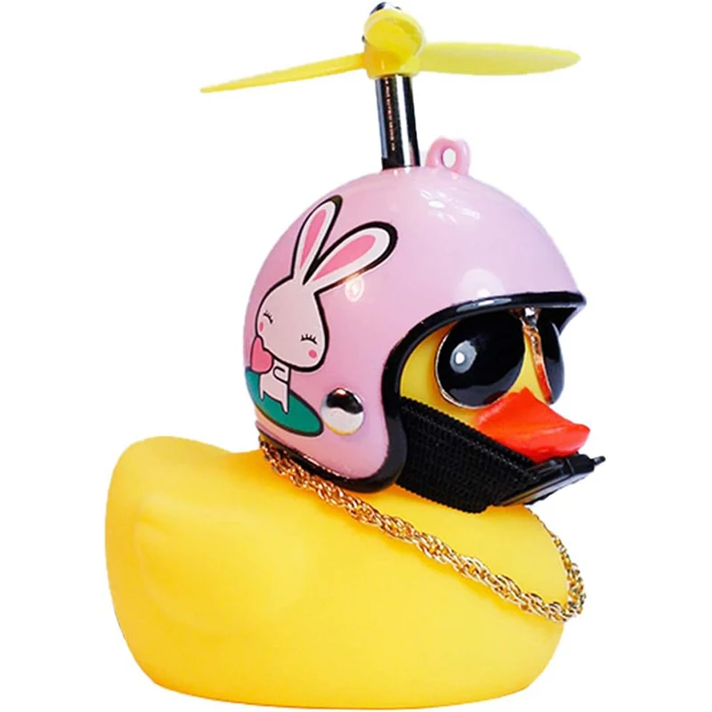 2 Pack Rubber Duck Car Decorations - Helmet Duck With Spinning Propeller