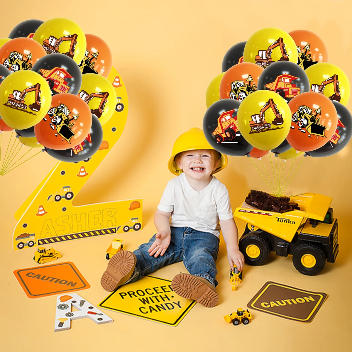 Topfunyy Striscione Buon Compleanno A Tema Veicoli Da Costruzione - Decorazione Festa Compleanno Bambino Con Escavatori E Trattori