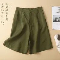 Women's Shorts Cotton Linen High Waisted Short Pants Casual Loose Solid Purple Button Summer Shorts for Women - Image 3