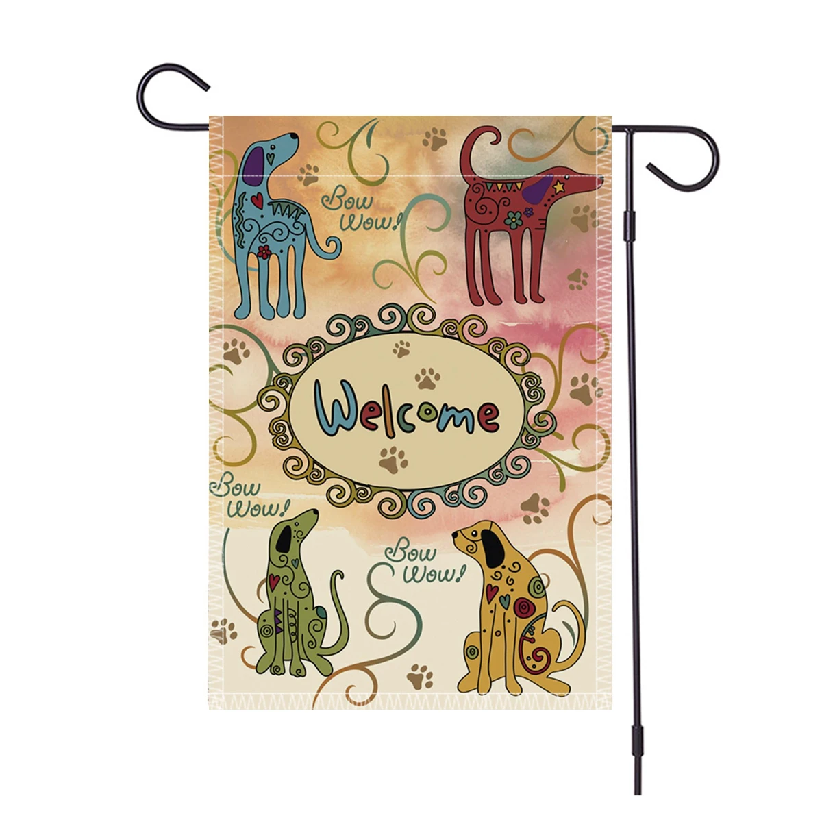 

Cartoon Dog Cat Dwarf Garden Flag Double Sided Linen Outdoor Decorative Patio Flag Dog Paw Colorful Flag