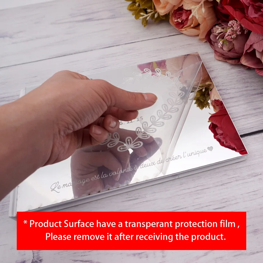 Description Picture 4 of item25x18cm Custom Wedding Birthday Event Signature Guest Book Acrylic Mirror Cover Engagement Party Favors Bride And Groom Gift