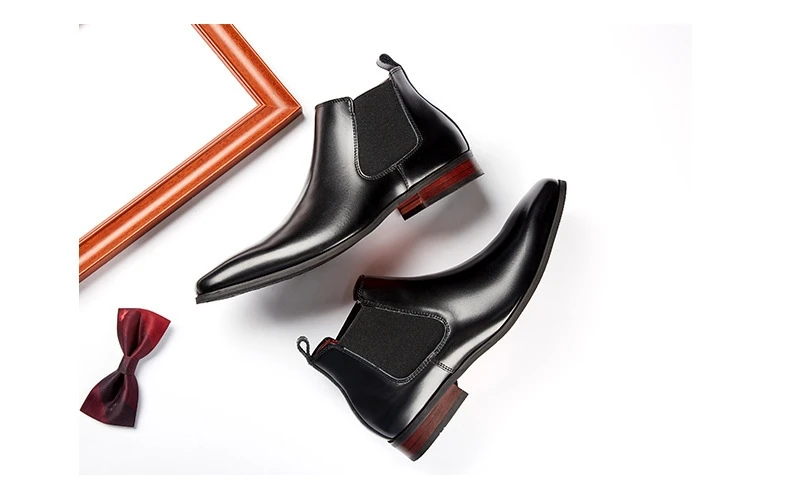 Neue Männer Echtes Leder Chelsea Stiefel Winter Pelz Gefüttert Slip Auf Stiefeletten Business Casual Wasserdichte Bequeme Leder Schuhe – Detail 12