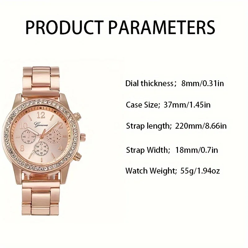 Women's quartz watch 1pc & 5pcs heart-shaped rhinestone jewelry 6pcs Set