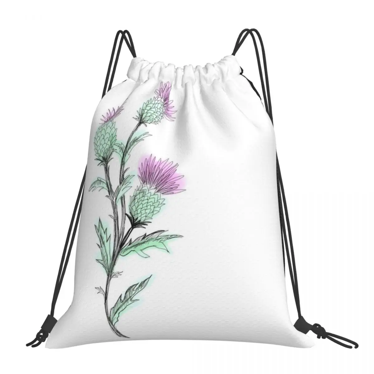 

Watercolor Thistle Backpacks Fashion Portable Drawstring Bags Drawstring Bundle Pocket Sundries Bag BookBag For Travel Students