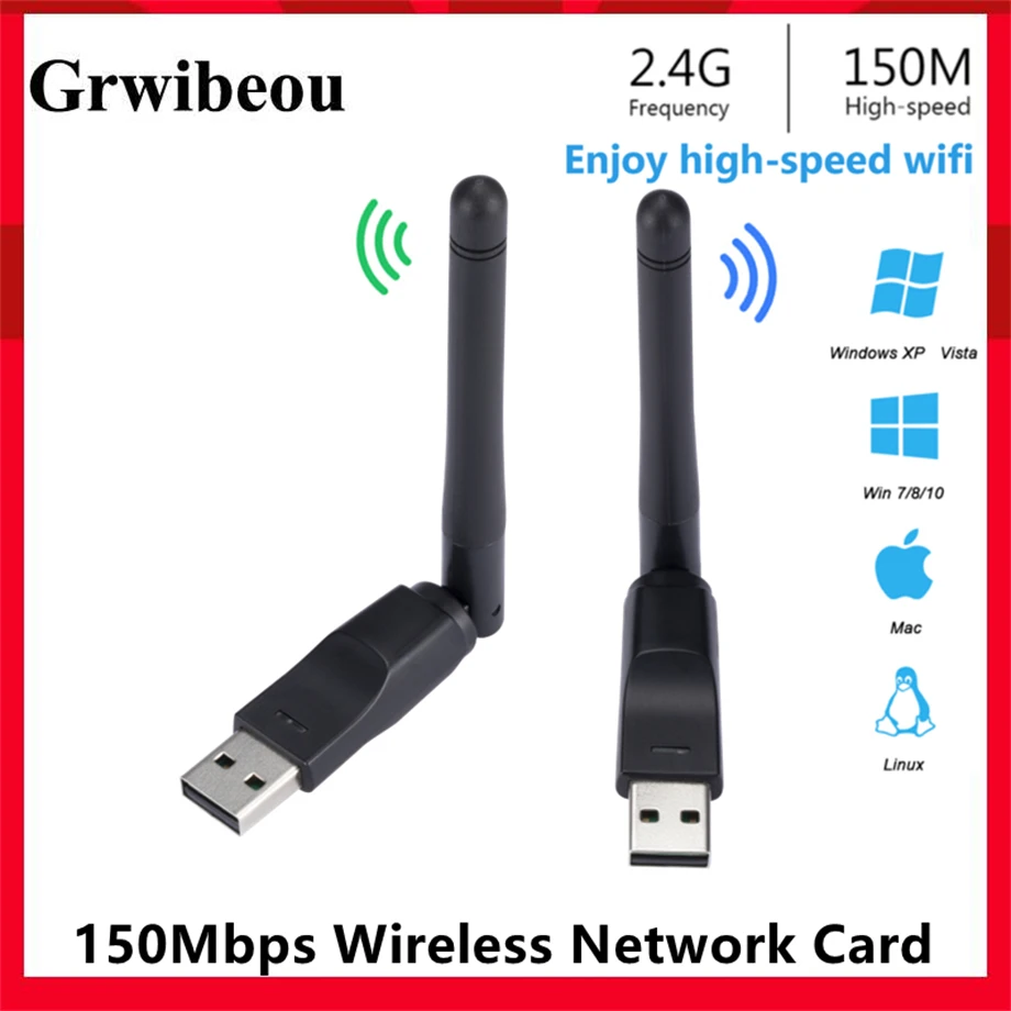 Mini carte réseau sans fil MT7601, adaptateur WiFi USB, récepteur Wi-Fi LAN 150 GHz, antenne dongle 2.4 b/g/n pour PC Windows, 802.11 Mbps