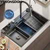 Silvery Nano Multifunctional Kitchen Sink Large Single Slot Digital Display Waterfall Faucet Soap Dispenser Cup Washer Pure Tap 2