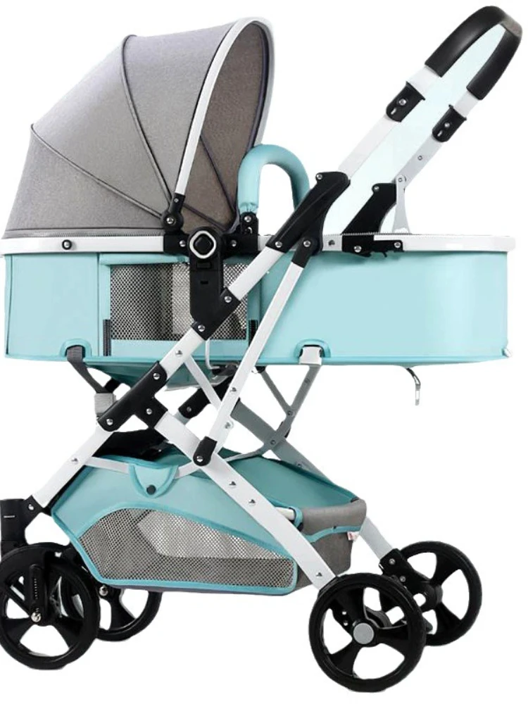 High-View Convertible Baby Stroller with Bassinet, Reversible Lightweight Foldable Design for Infants, Compact Pushchair