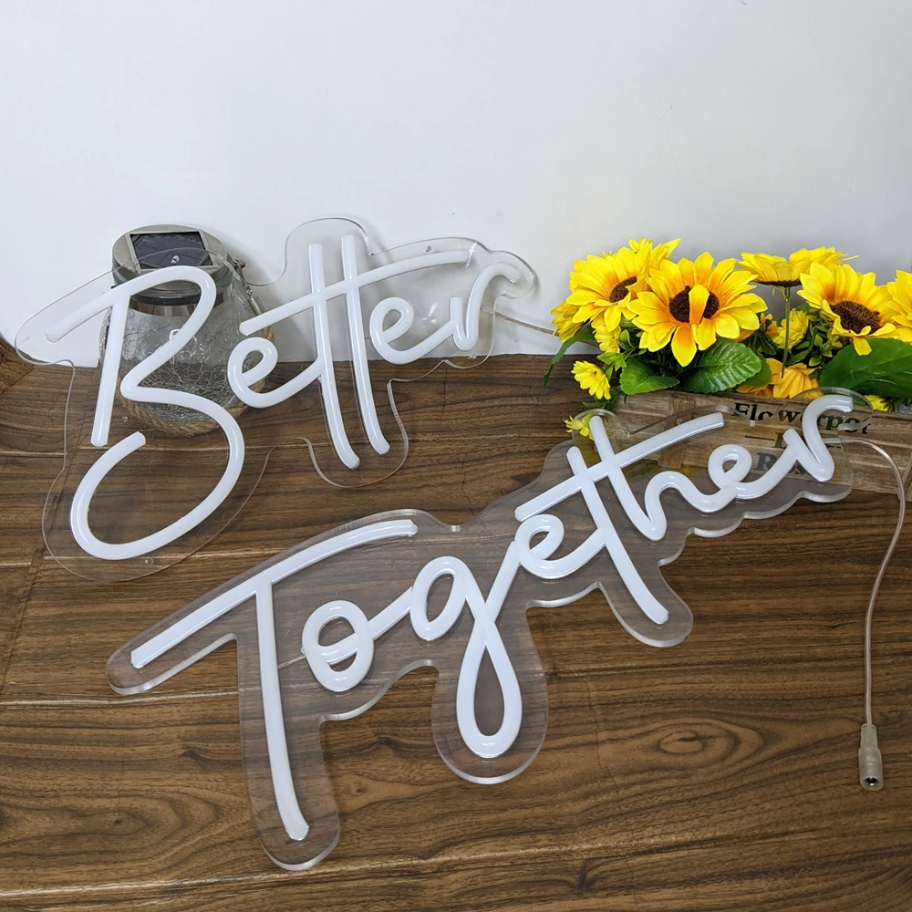 Wedding Neon Light 'Better Together' LED Neon Sign Glowing Letters Sentence Wedding Light Engagement Bedroom Office Decor
