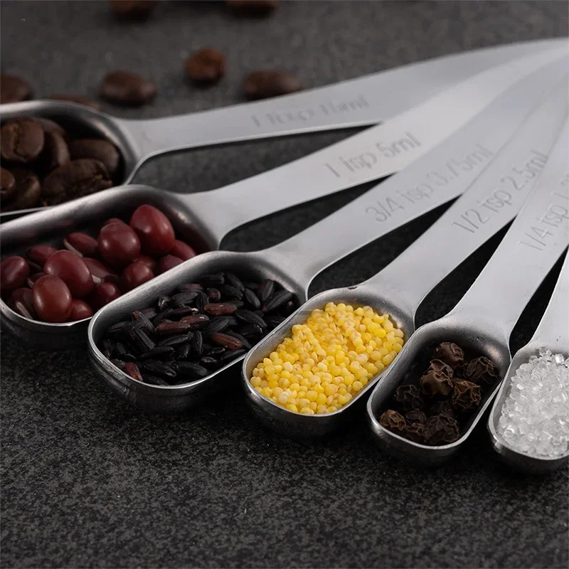 6Pcs Stainless Steel Measuring Spoon Set Coffee Sugar Tea Spice Measuring Scoop Set With Scale For Kitchen Baking Measuring Tool