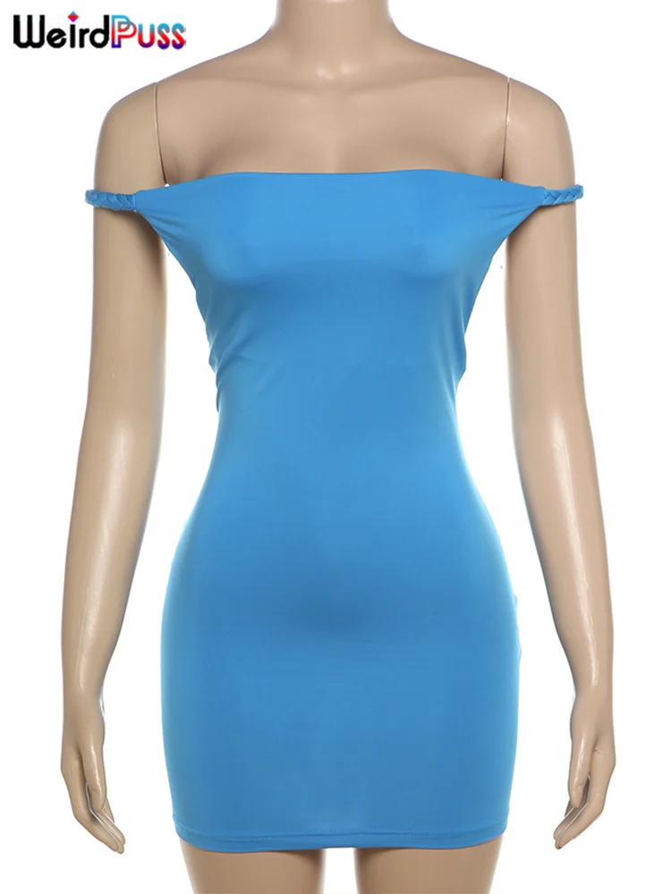 Weird Puss Backless Peach Buttocks Dress Women Summer Sleeveless Plait Halter Slash Neck Mini Stretch Streetwear Simple Bodycon 6