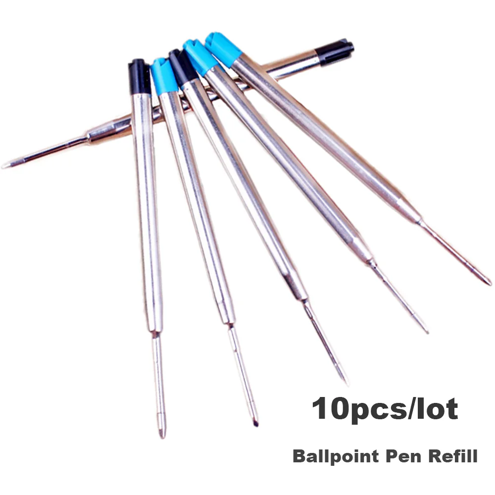 10PCS/LOT  0.5mm New Signature Writing Supplies Ballpoint Pen Refills Blue/Black Ink Medium Nib Core Metal