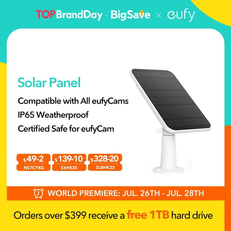 Eufy Security 3W Solar Panel - Weatherproof Outdoor Charger For EufyCam Security Cameras (Renewed)