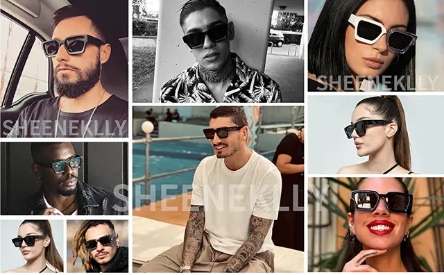  SHEEN KELLY Retro Square Sunglasses for Men Women Fashion Thick  Flat Top Black Shades Diamond Eyewear : Clothing, Shoes & Jewelry