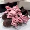 Retro Mixed Color Bow Knot Suede Flat Vulcanized Shoes Round Toe Silk Casual Lady Shoes Autumn New Size 36-40 Training Shoes 1
