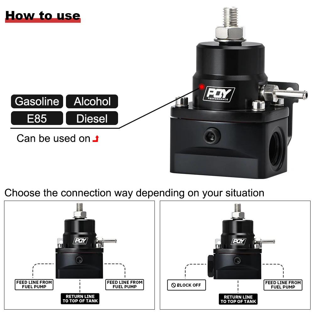 Fuel Pressure Regulator Universal Aluminum Fuel Pressure Regulator AN8 Feed & AN6 Return Line W/ 0-160PSI Gauge Set 3-20 20-45 45-70 Pressure Springs