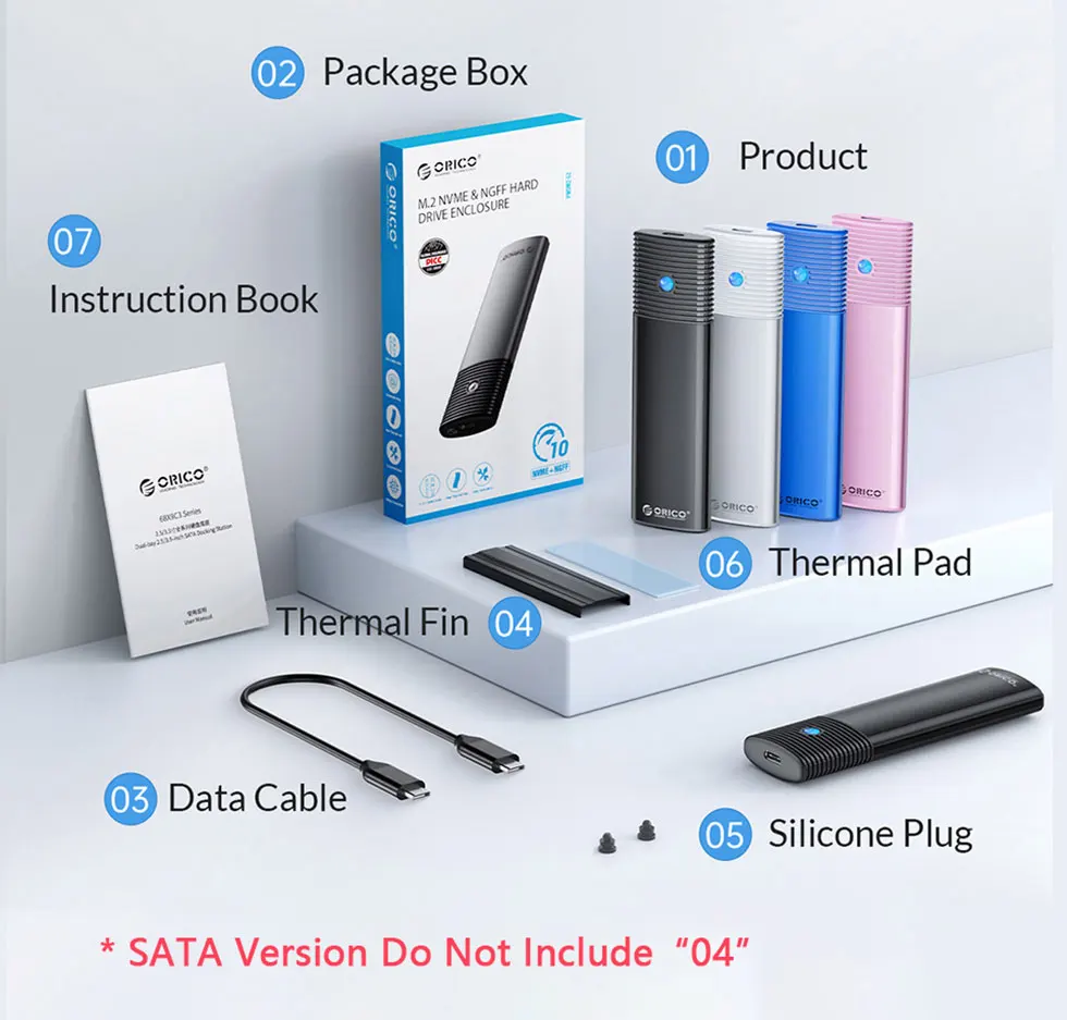 ORICO M2 SSD Enclosure NVMe NGFF 10Gbps PCIe M.2 SSD Case Portable USB C 3.2Gen2 Tool Free External Adapter with Metal Heat Sink — view 6