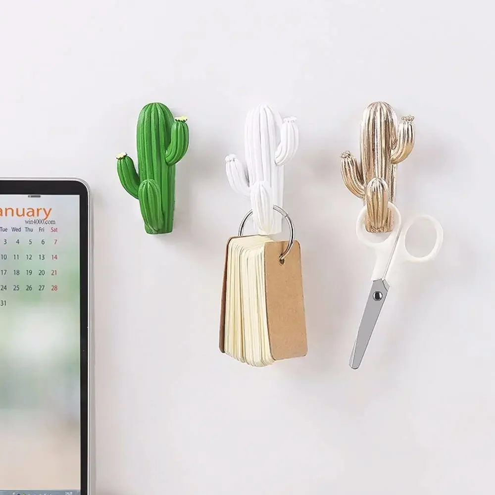 Creative Resin Cactus Wall Hook, Key Hanger, Self-adhesive Plants Hooks, Three-Dimensional Hanger, Home Decoration Accessories 2