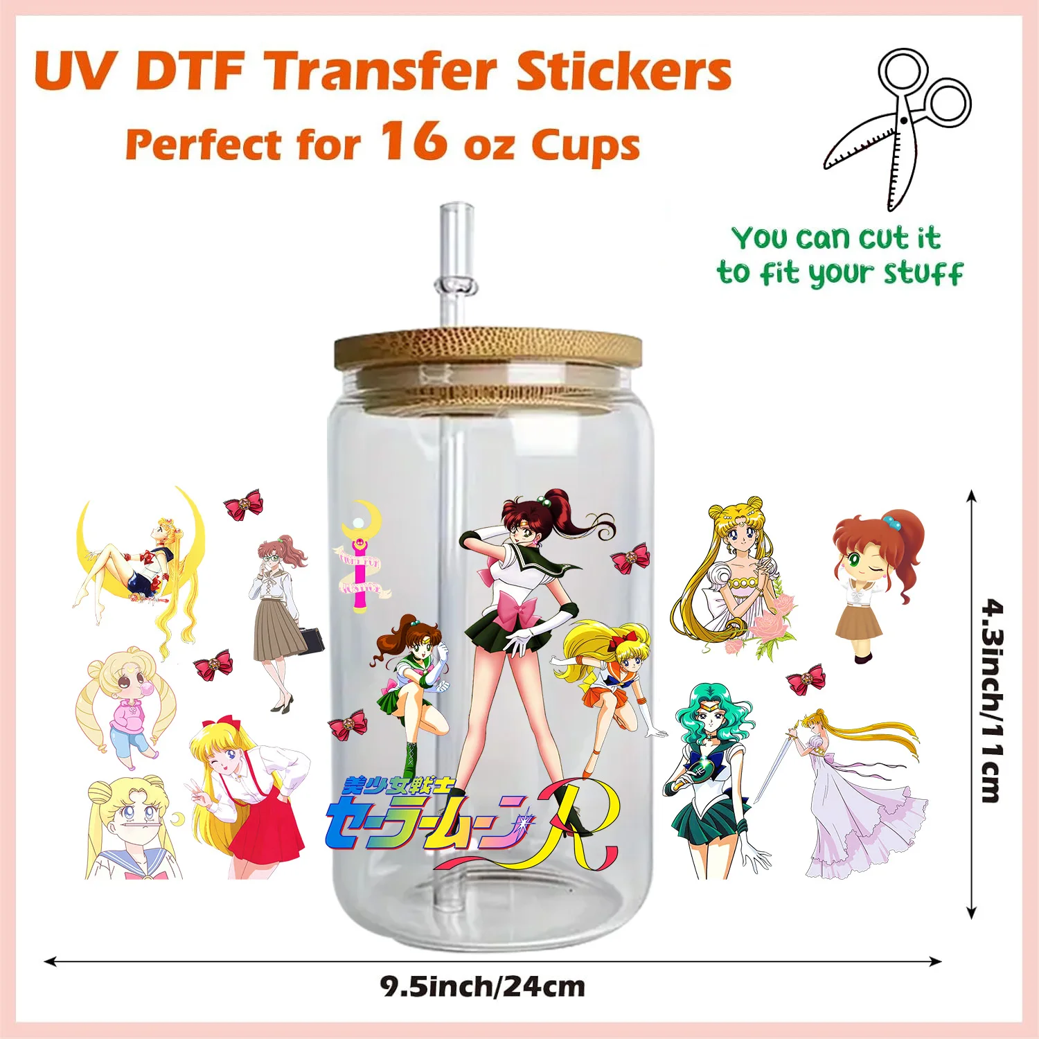 Moon girl easy peel waterproof DIY Decals 3D transfers uvdtf crystal stickers 16oz uv dtf cup wraps for Libbey Glasses