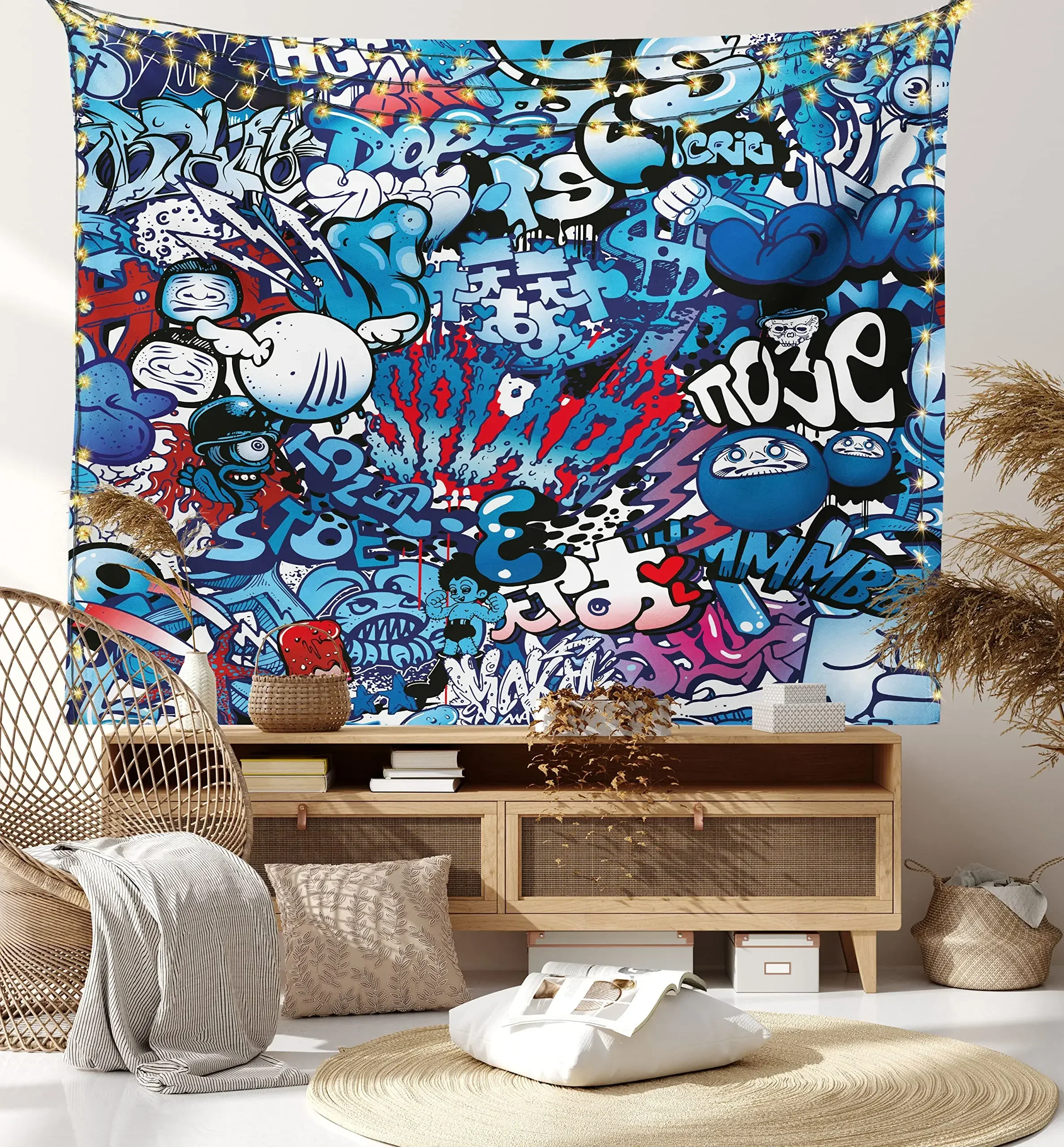 Tessuto Impermeabile 100% Poliestere 92x150 Cm – Stile Hip Hop Graffiti Colorato