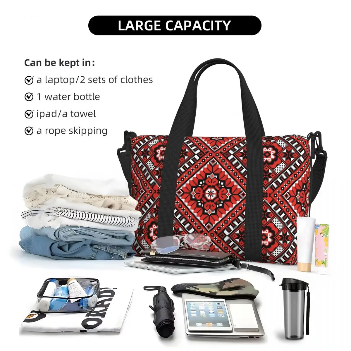 Ukraine Ukrainian Embroidery Ornament Beach Tote Bag for Women Boho Large Compartment Beach Gym Travel Bags