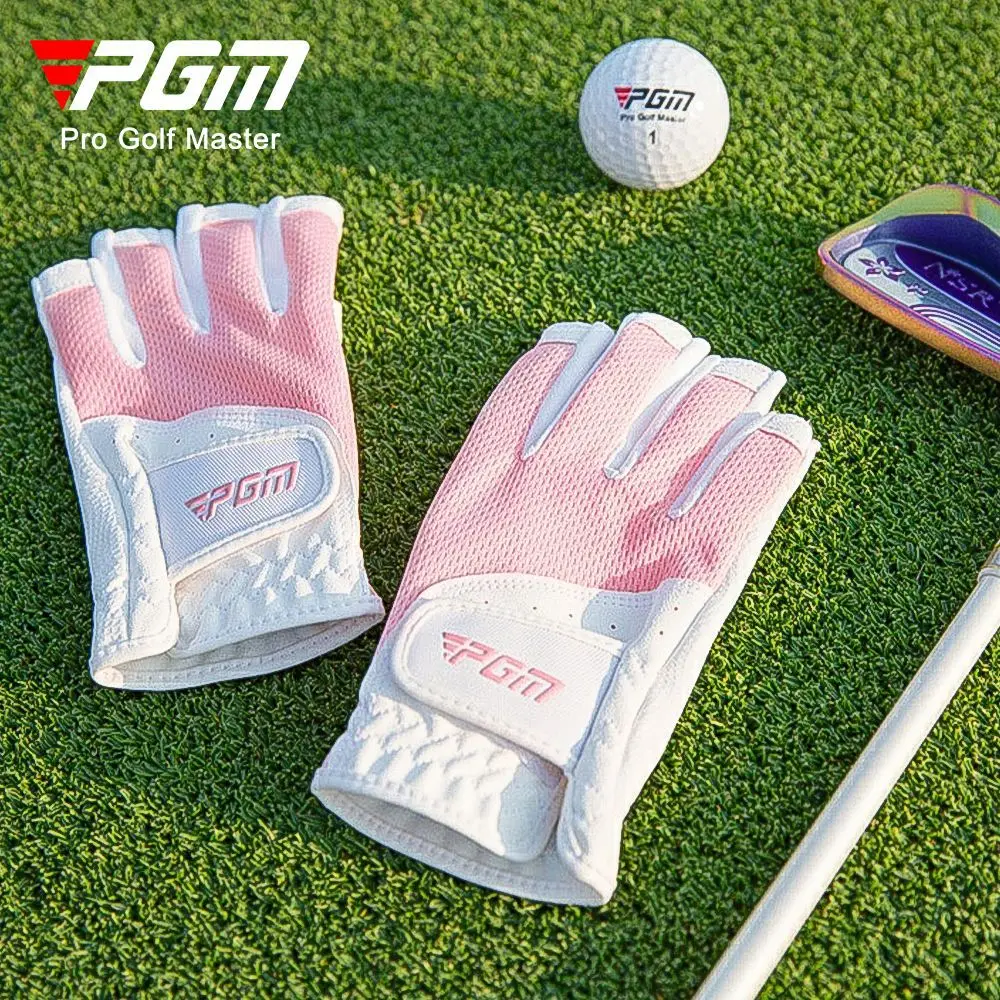 PGM Women's Open Finger Golf Gloves Breathable Mesh PU Sunscreen Sports