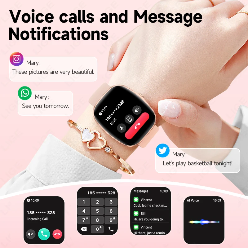 2026 Women Smartwatch HD Screen Bluetooth Call Sports Fitness Watches Heart Rate Monitor IP68 Waterproof Music Smart Watch Men 4