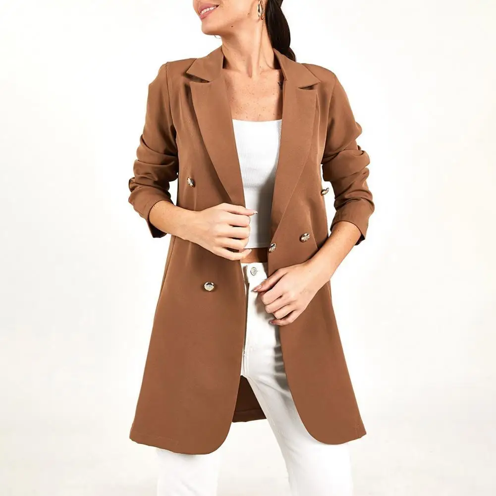 

Midi Blazer Lapel Slim Fit Long Sleeve Women Blazer Autumn Double Breasted Midi Long Women Blazer Outerwear بذلات بليزر نسائية