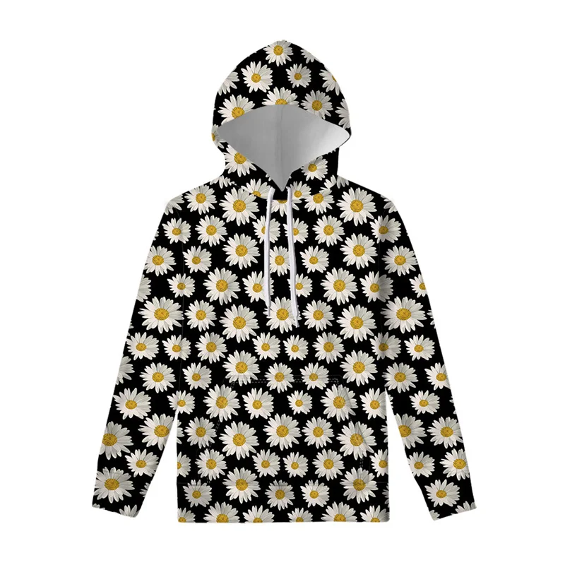 thumbnail image 1 of Sudadera con capucha con estampado 3D de flores de margaritas para hombres y mujeres, sudadera con capucha de manga larga de gran tamaño para primavera y otoño, camisetas informales, 1 of 4