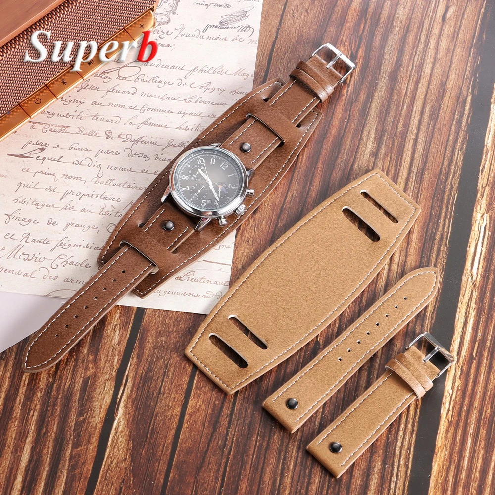 Vintage Leather Watchband in Black or Brown - Premium Men's Watch Strap Accessory