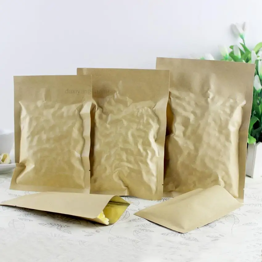 100 Stück/200 Stück 6 x 9 ~ 20 x 30 Kraftpapier, dreiseitige Versiegelung, Vakuum-Kompressionsbeutel, versiegelter Verbundbeutel – Detail 1