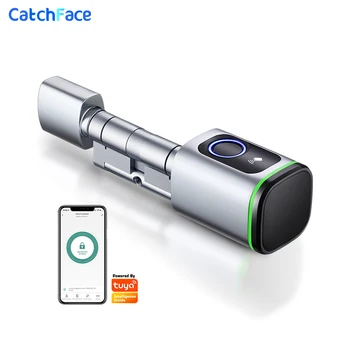 Tuya APP 지문 RFID 카드 블루투스 실린더 잠금 생체 인식 전자 스마트 도어 잠금 디지털 키리스 Replaceme 잠금 홈